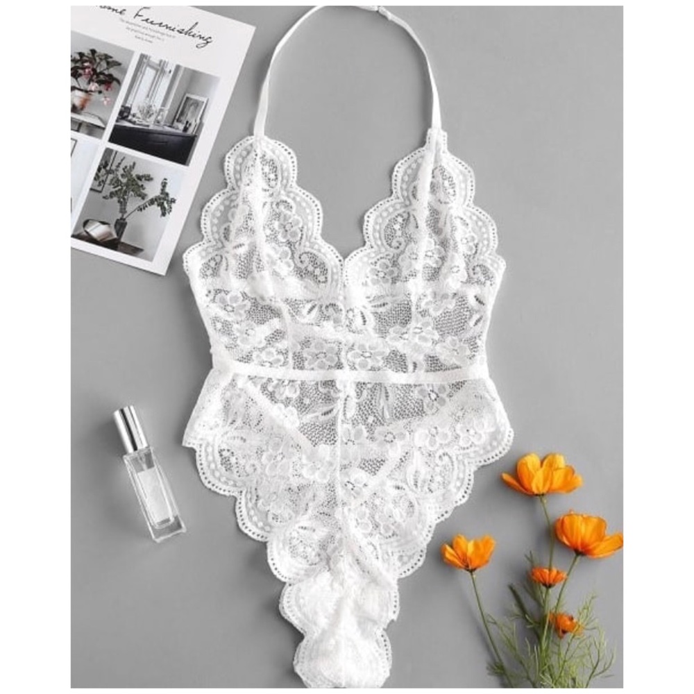 SOLD OUT White Lace Halter Bodysuit Sexy Lingerie - Picture 5 of 5